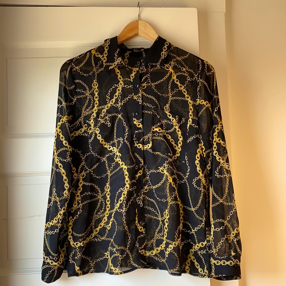 Forever 21 Sheer Button Down Chain Print